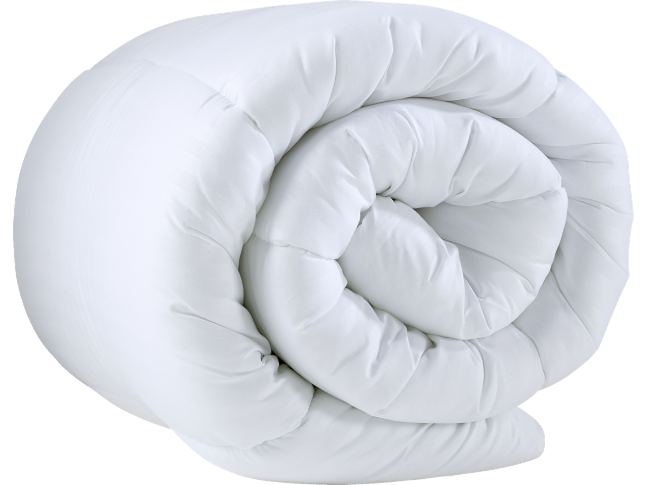A rolled-up white duvet, soft and fluffy, ready for a cozy night's sleep.