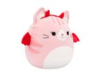 Pink cat plush with red devil horns and wings
