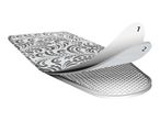 Two-layer ironing board cover with a patterned top layer and foam padding.