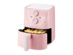 Pink air fryer with a basket of french fries