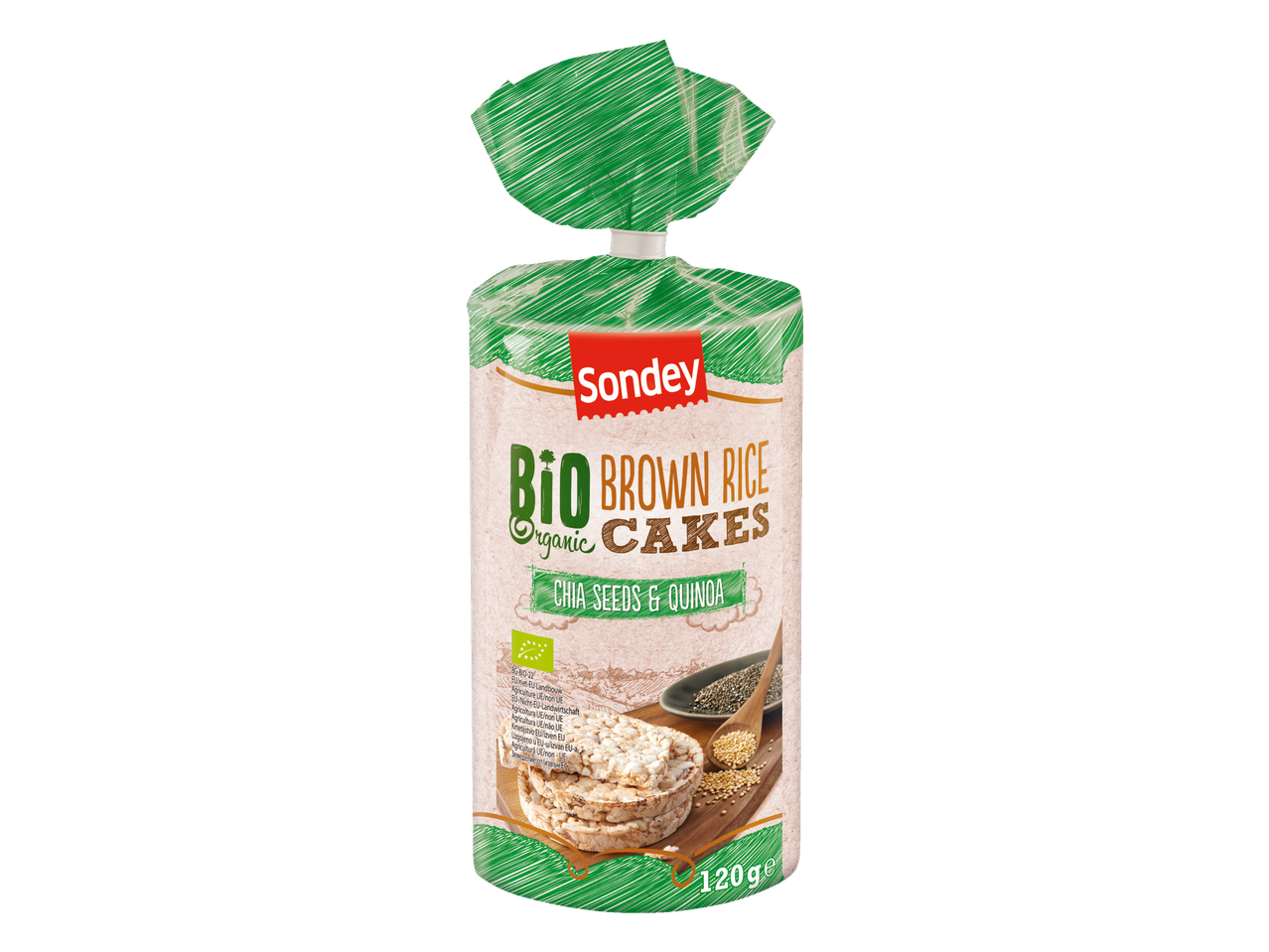 Sondey Rondele din orez brun, bio, cu semințe de chia și quinoa, 120g.