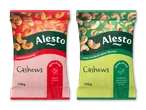 To poser cashewnødder: en med chili og en med creme fraiche og løg.
