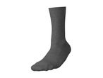 A single dark grey sock, standing upright on a white background.