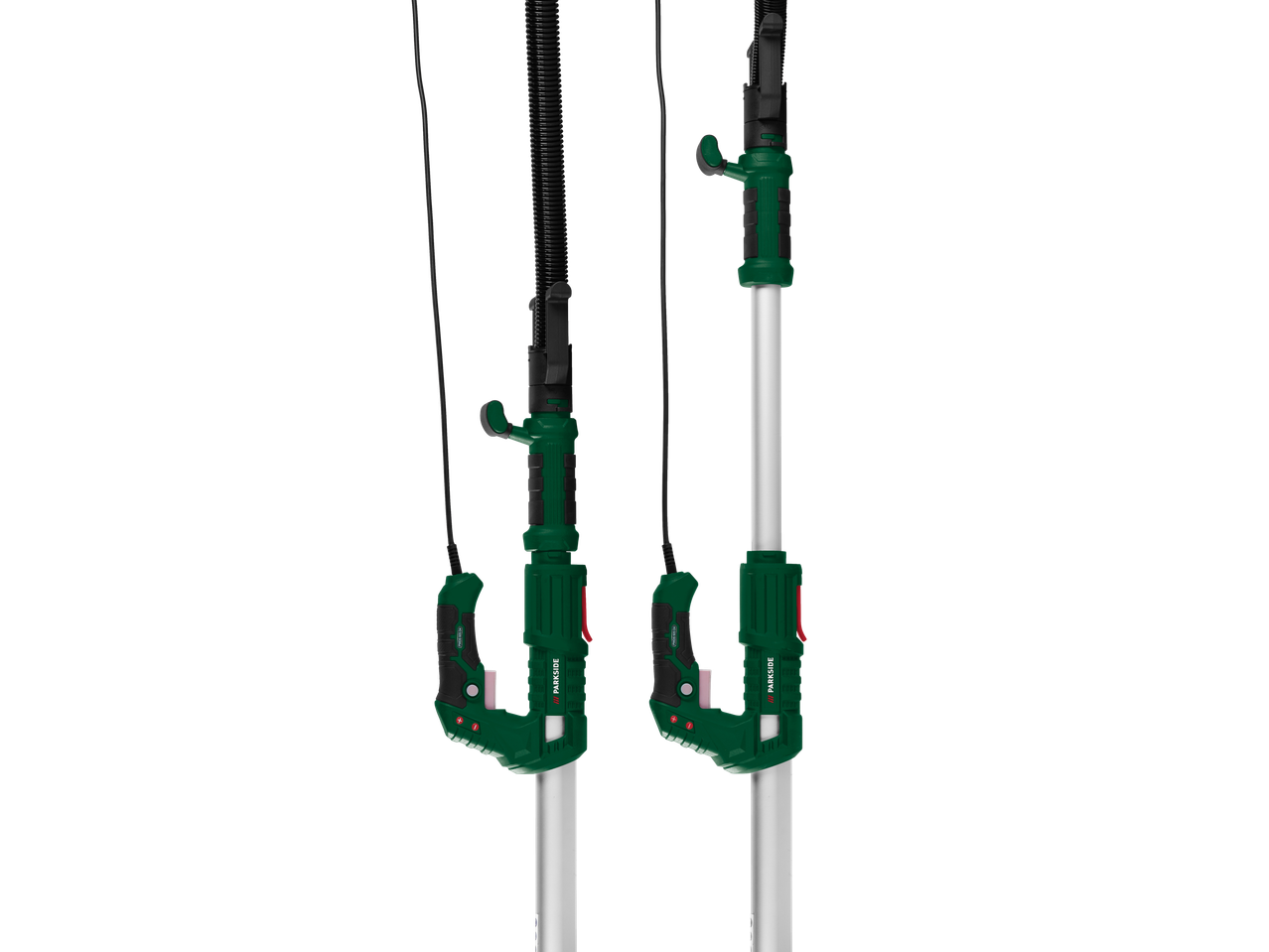 Duas lixadeiras de parede e teto PARKSIDE® com hastes extensíveis.