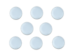 Nine light blue plates arranged in a grid pattern.