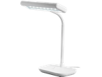 Valge LIVARNO home LED-laualamp painduva kaela ja valgustatud LED-idega.