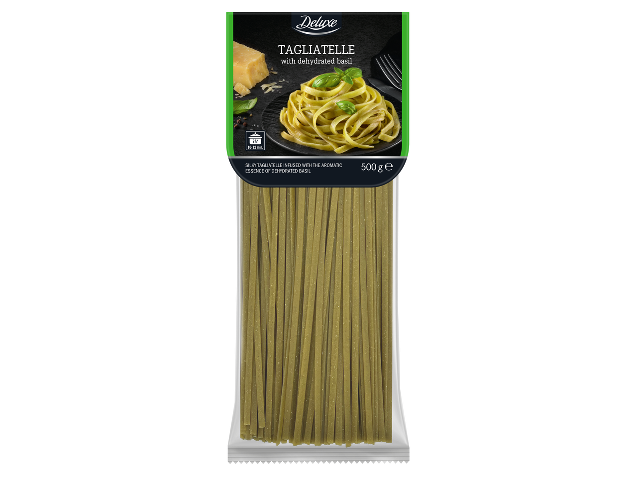 Paste Deluxe Tagliatelle cu busuioc deshidratat, 500g.