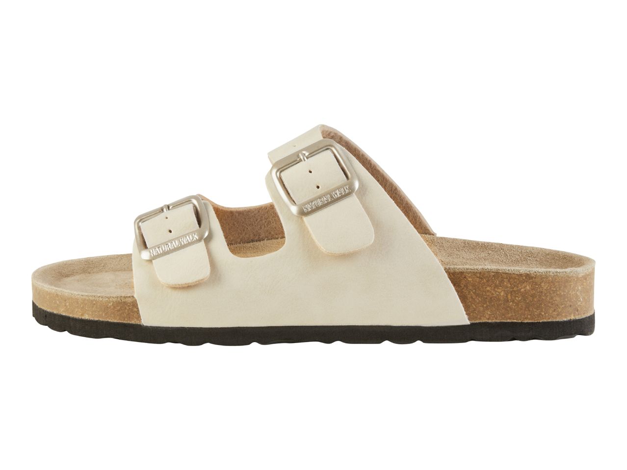 Natural Walk women's off-white double buckle cork sandals.
