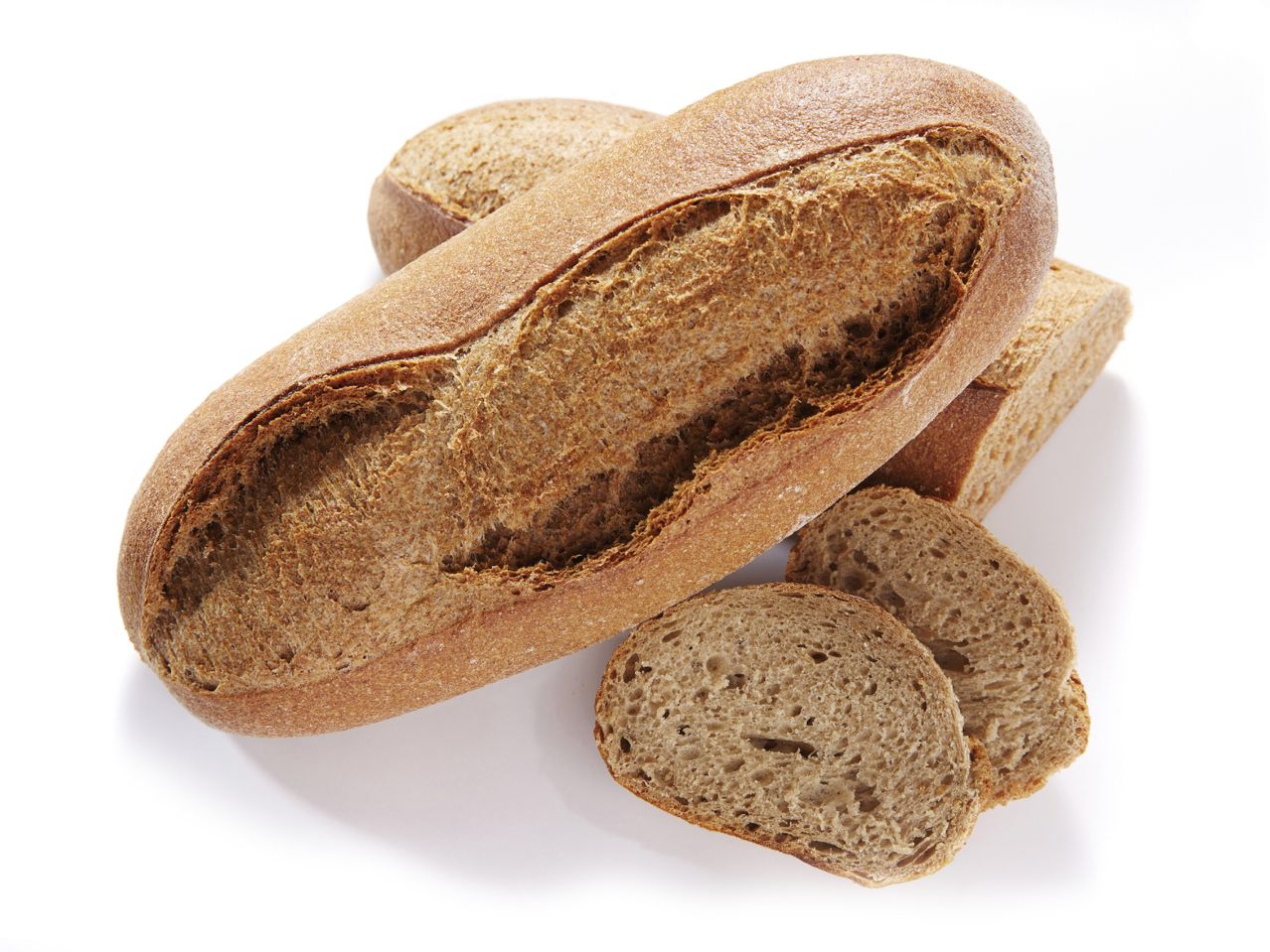 Pain de seigle, baguettes et tranches.