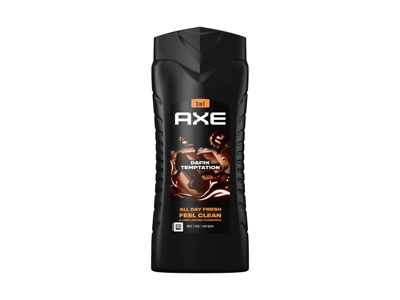 Schwarze Flasche Axe 3-in-1 Duschgel Dark Temptation.