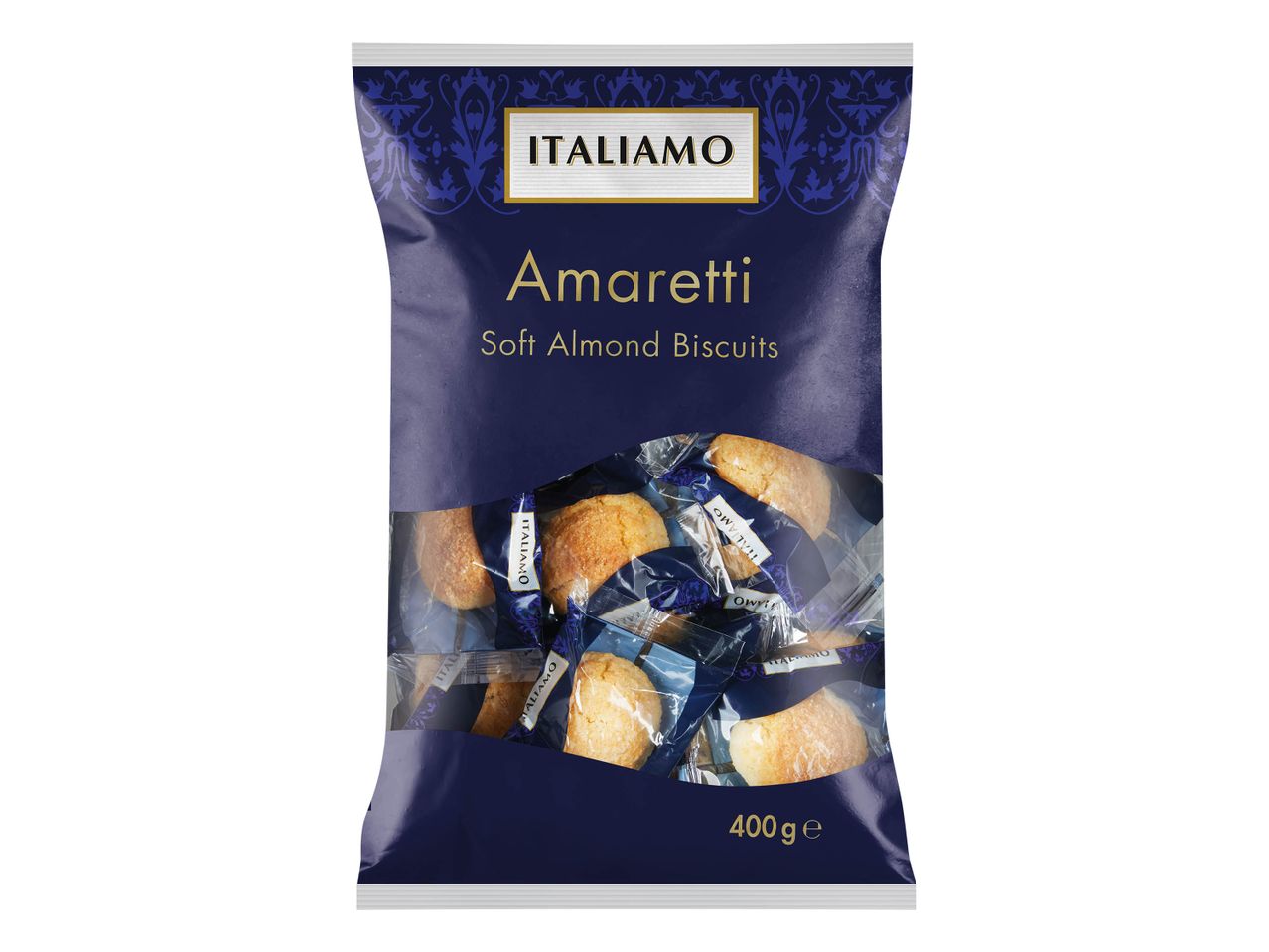 Un paquet de 400g de biscuits aux amandes Amaretti de la marque Italamo.