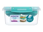 Clear plastic lunch box with a teal lid and compartments, 1.15L capacity.