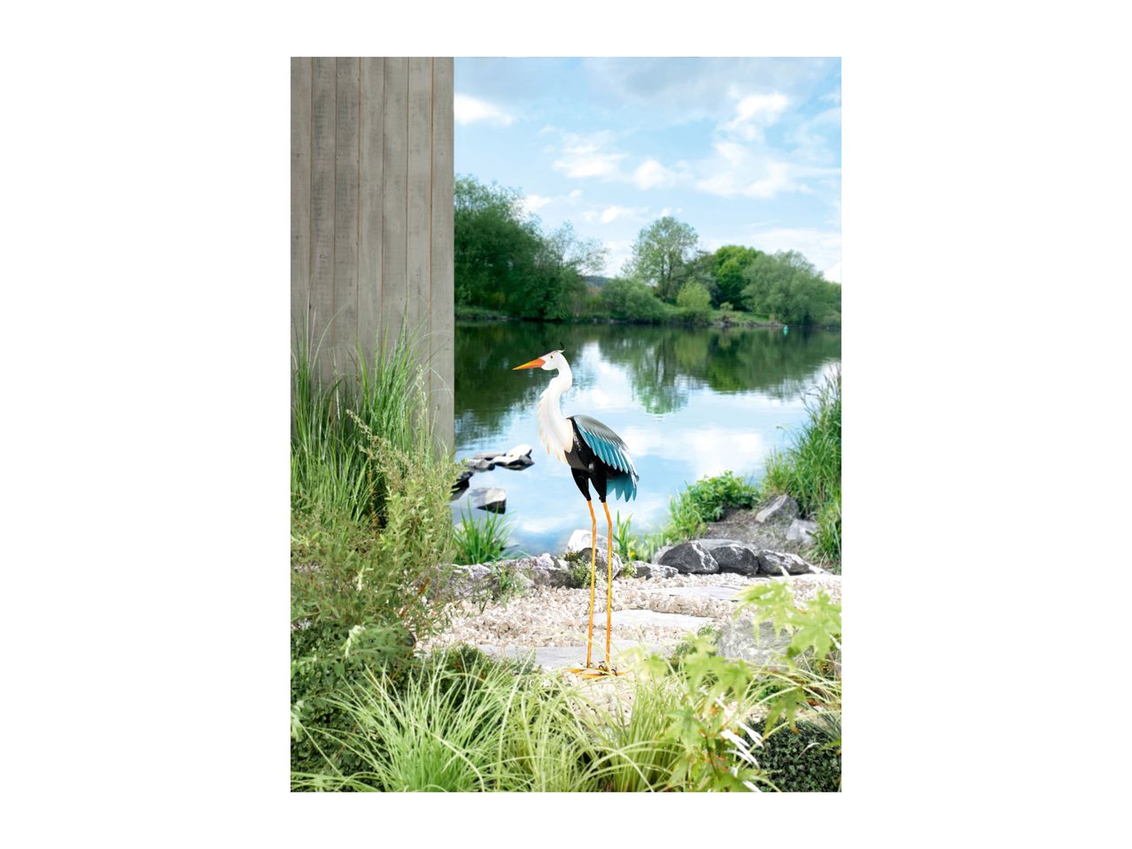 Go to full screen view: Livarno Home Metal Heron Bird Ornament - White/Blue - Image 2