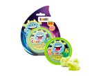 Lime-flavored Lizi gummy candies in a round container with cartoon monster packaging.