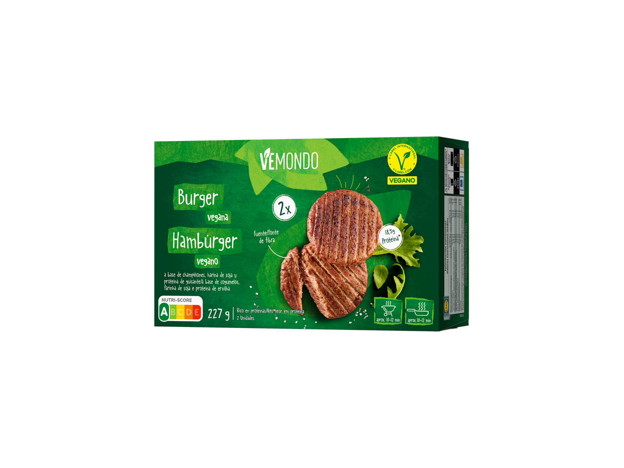 Hambúrgueres veganos Vemondo: 2 unidades, ricos em proteína.