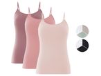 Three Ladies’ Vests in mauve, pink, and light beige.