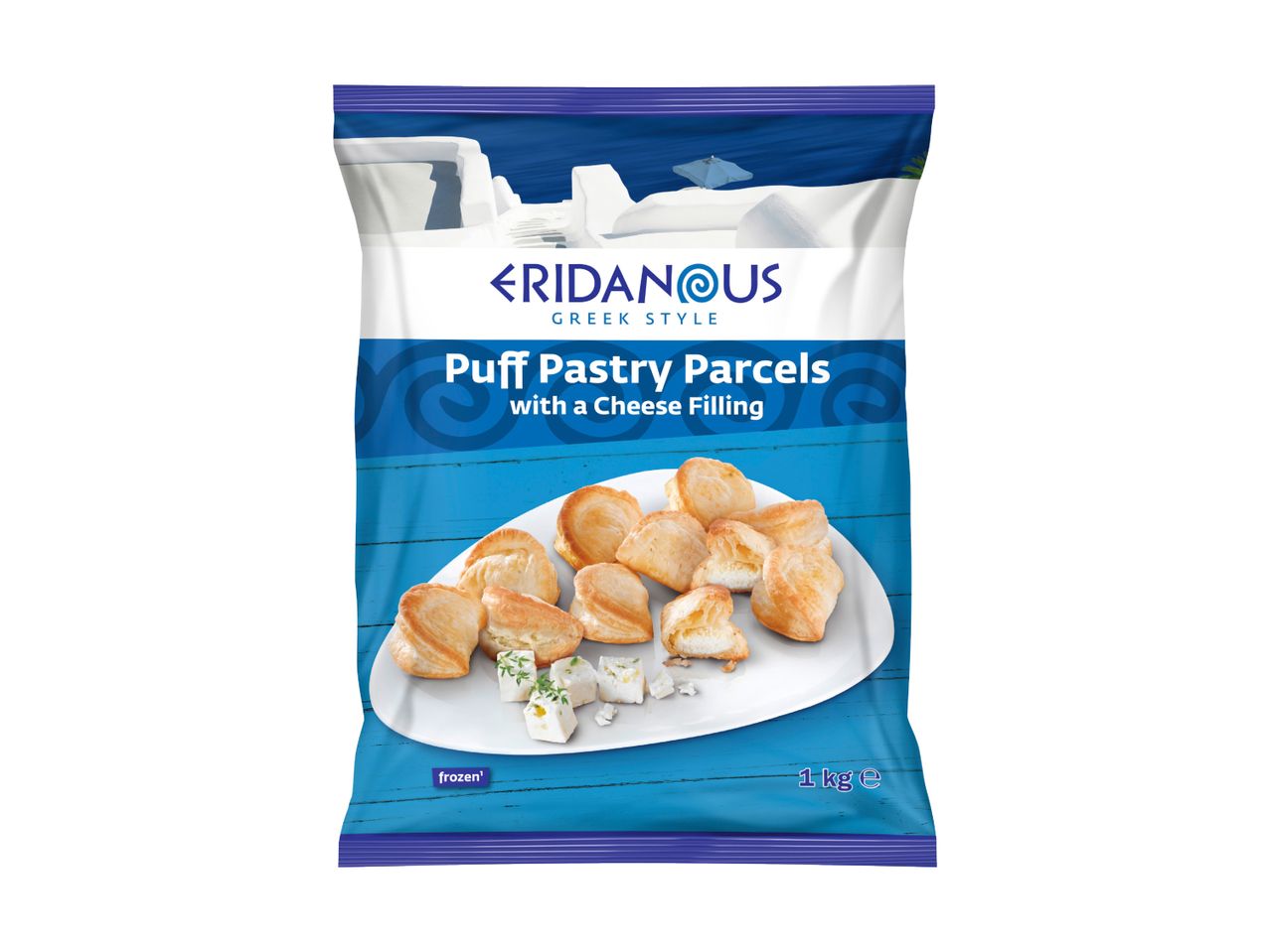 Creaplus Puff Pastry Parcels with Cheese Filling frozen food package.