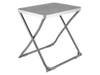 Foldable metal table, ideal for camping or picnics.