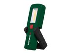 Green LED work light with a red power button and a black adjustable stand.