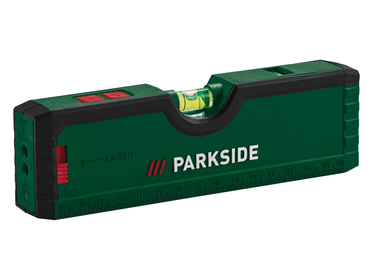Nível a laser verde Parkside com nível de bolha e régua