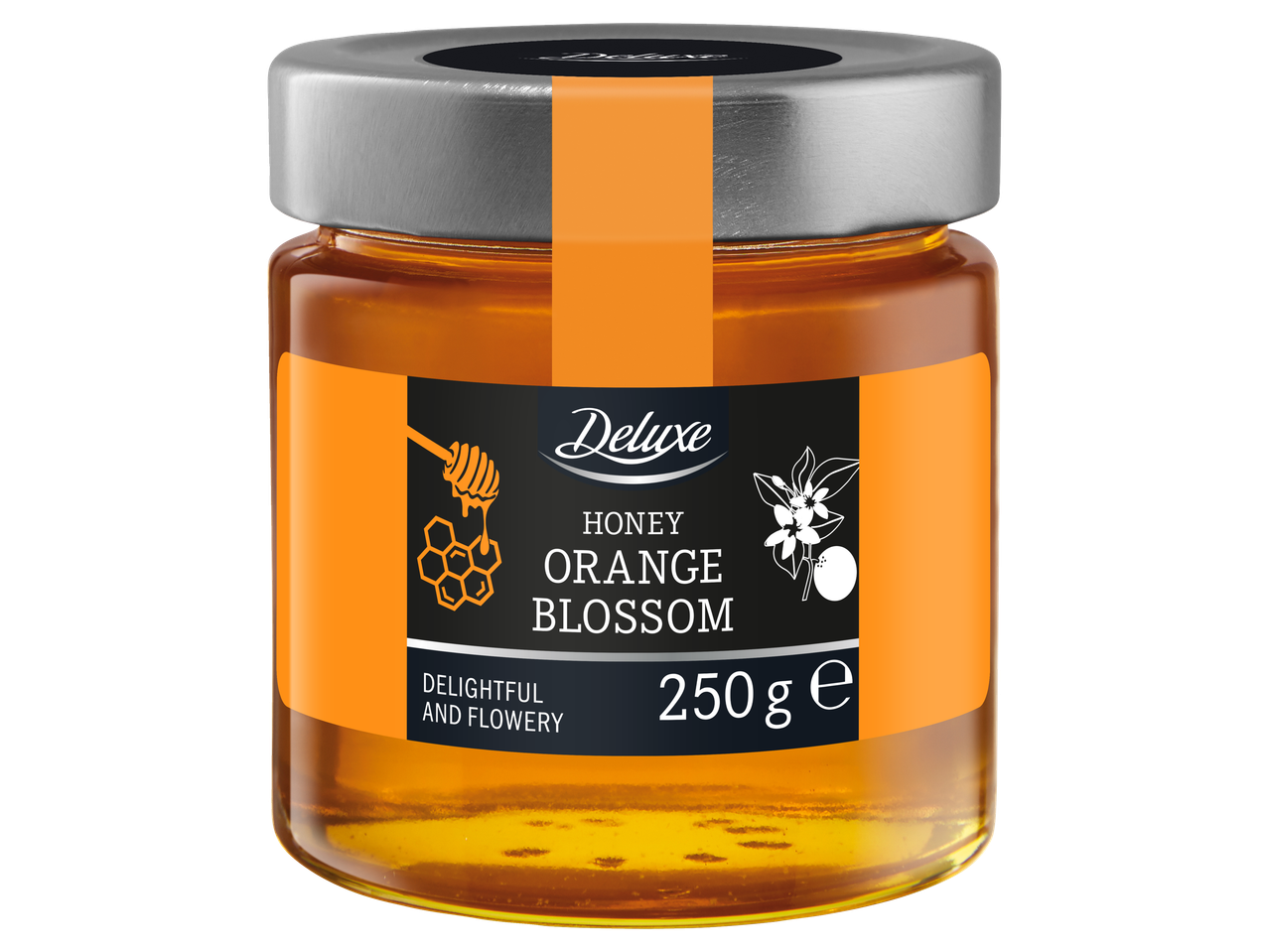 Deluxe apelsīnu ziedu medus, 250 g burka.