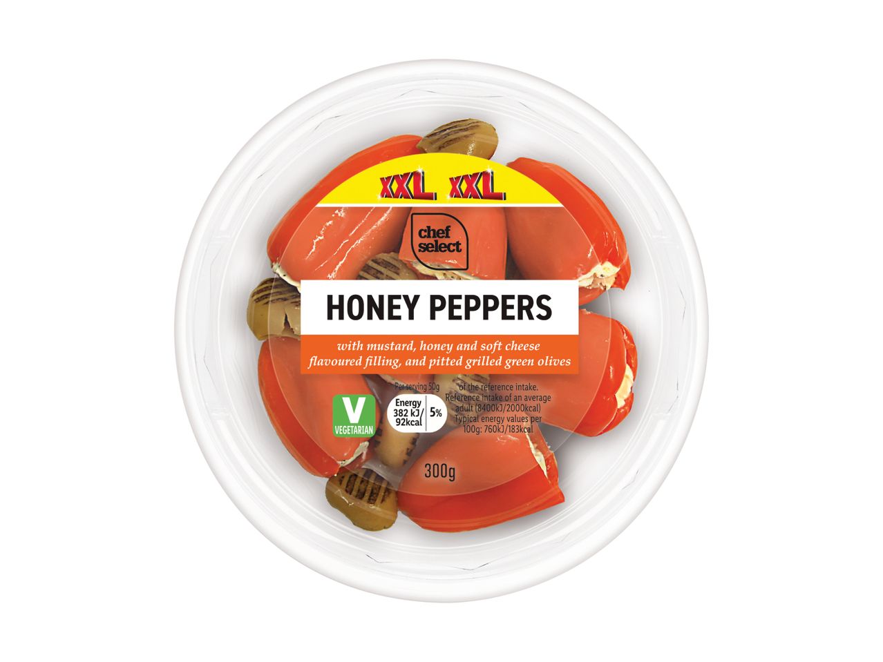 A container of Del Real Honey Peppers.