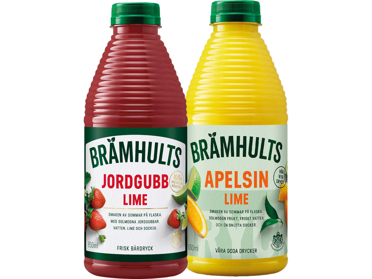 Brämhults jordgubb-lime och apelsin-lime drycker.