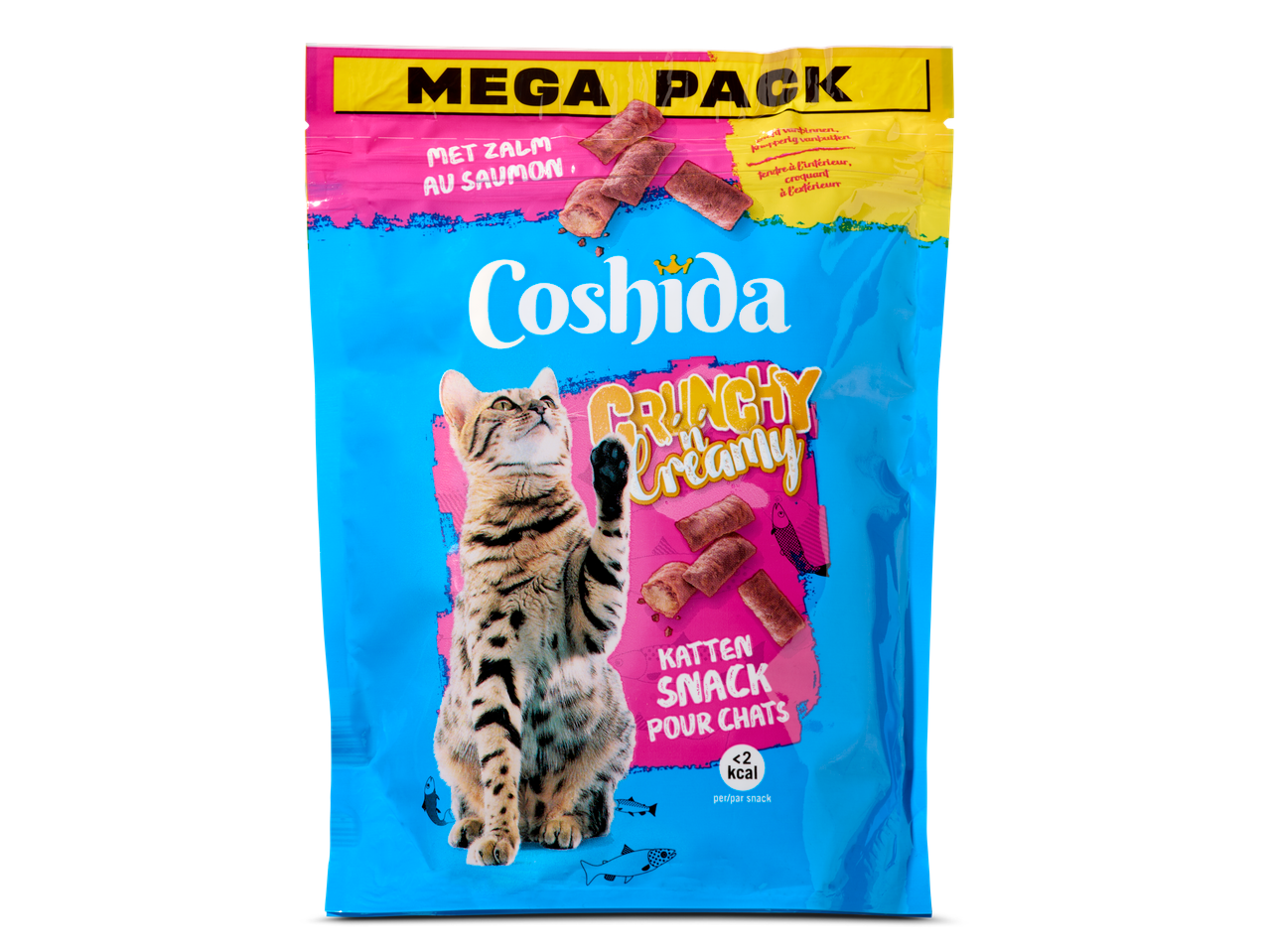 Coshida katten snacks: knapperige en romige zalmhapjes, megaverpakking.