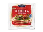 Pakke med 8 mellemstore, bløde hvedetortillas med fyld og dip, mærket som 'fri for konserveringsmidler'.