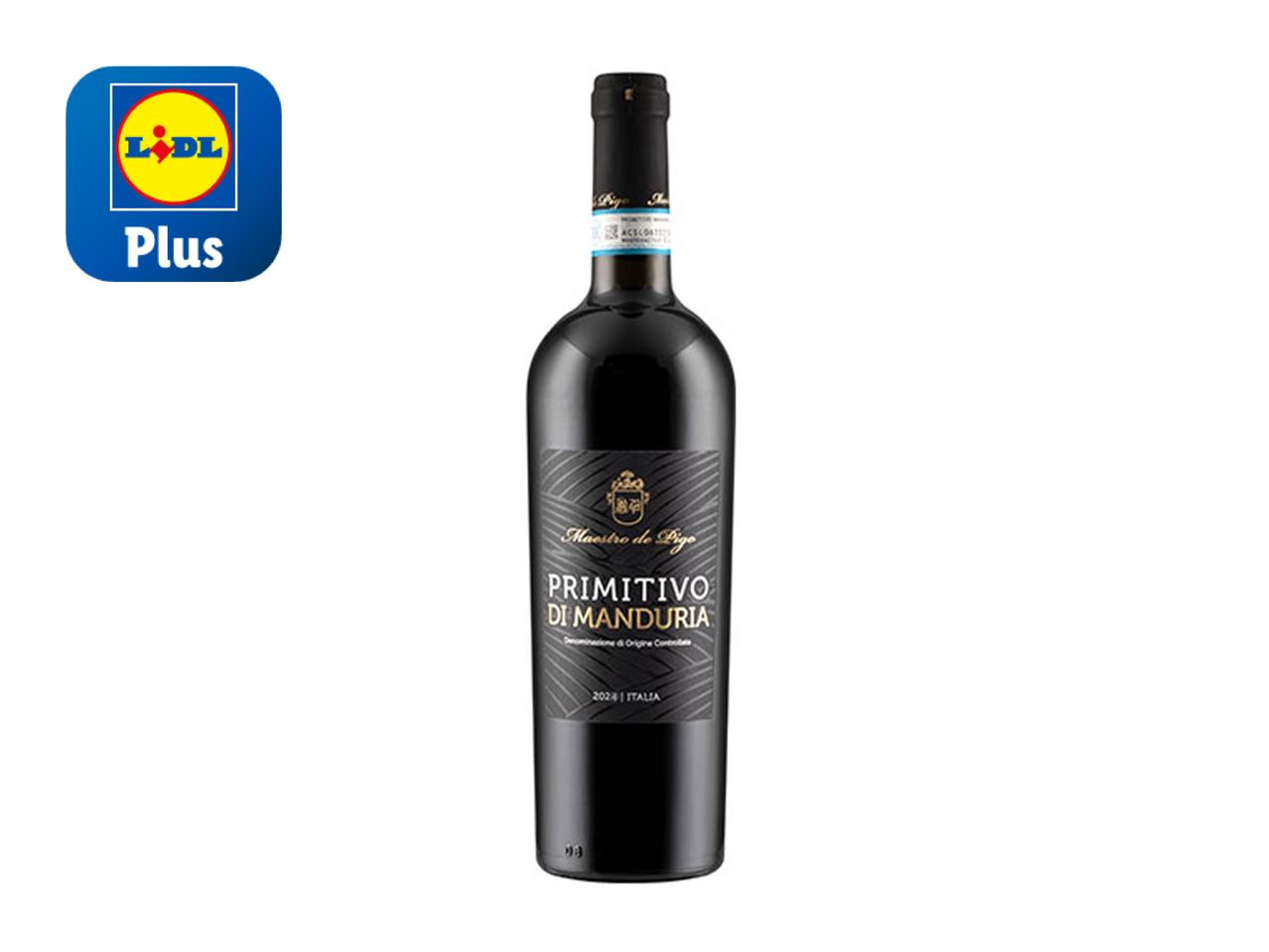 Lidl Plus: Maestro de Pago Primitivo di Manduria wine.
