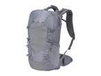Light grey hiking backpack with mesh shoulder straps and side compression straps.