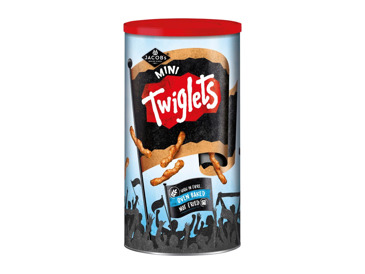 A can of Jacob's Mini Twiglets, a snack food, with a red lid.