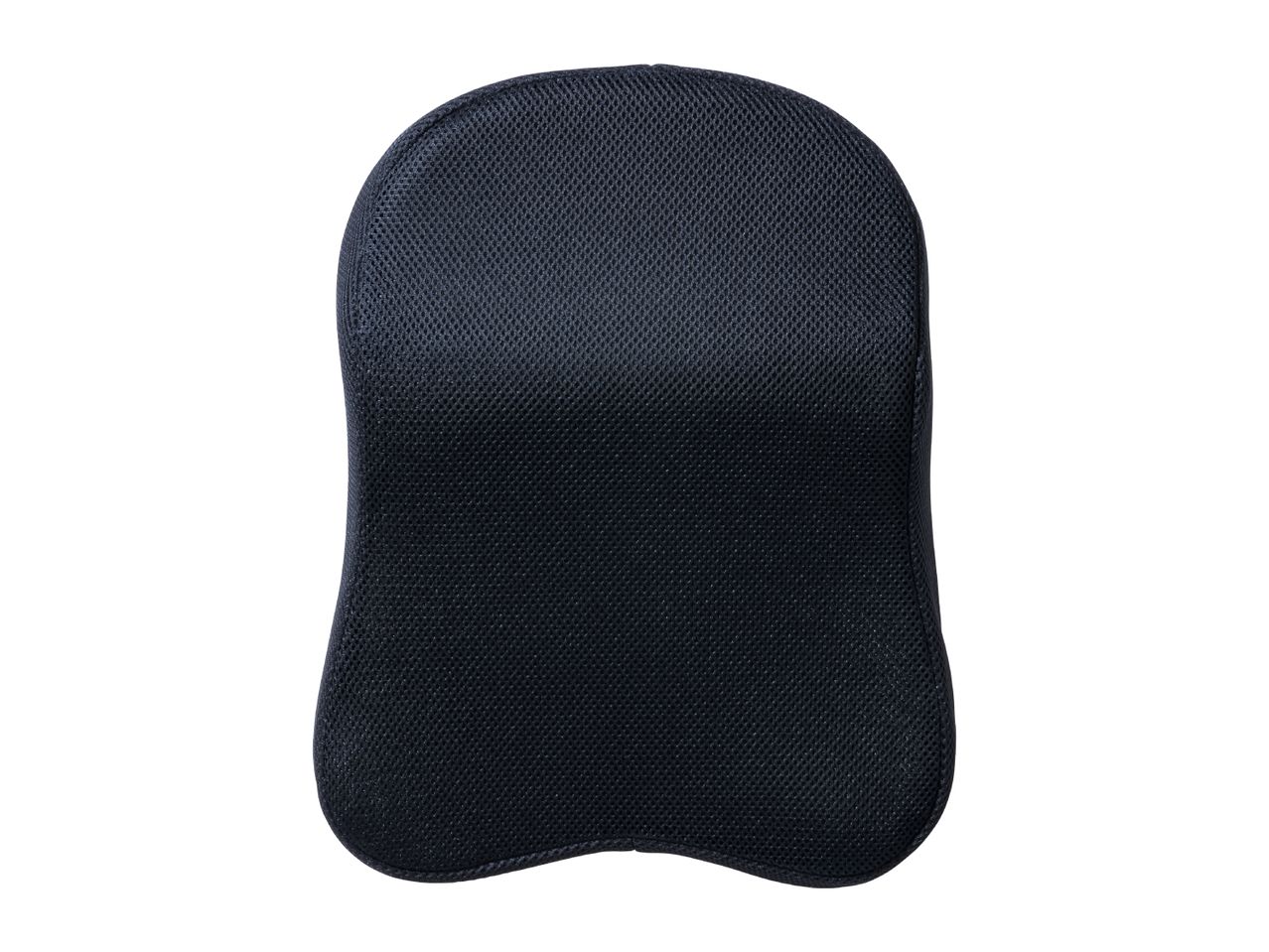Black mesh lumbar support cushion for ergonomic seating.