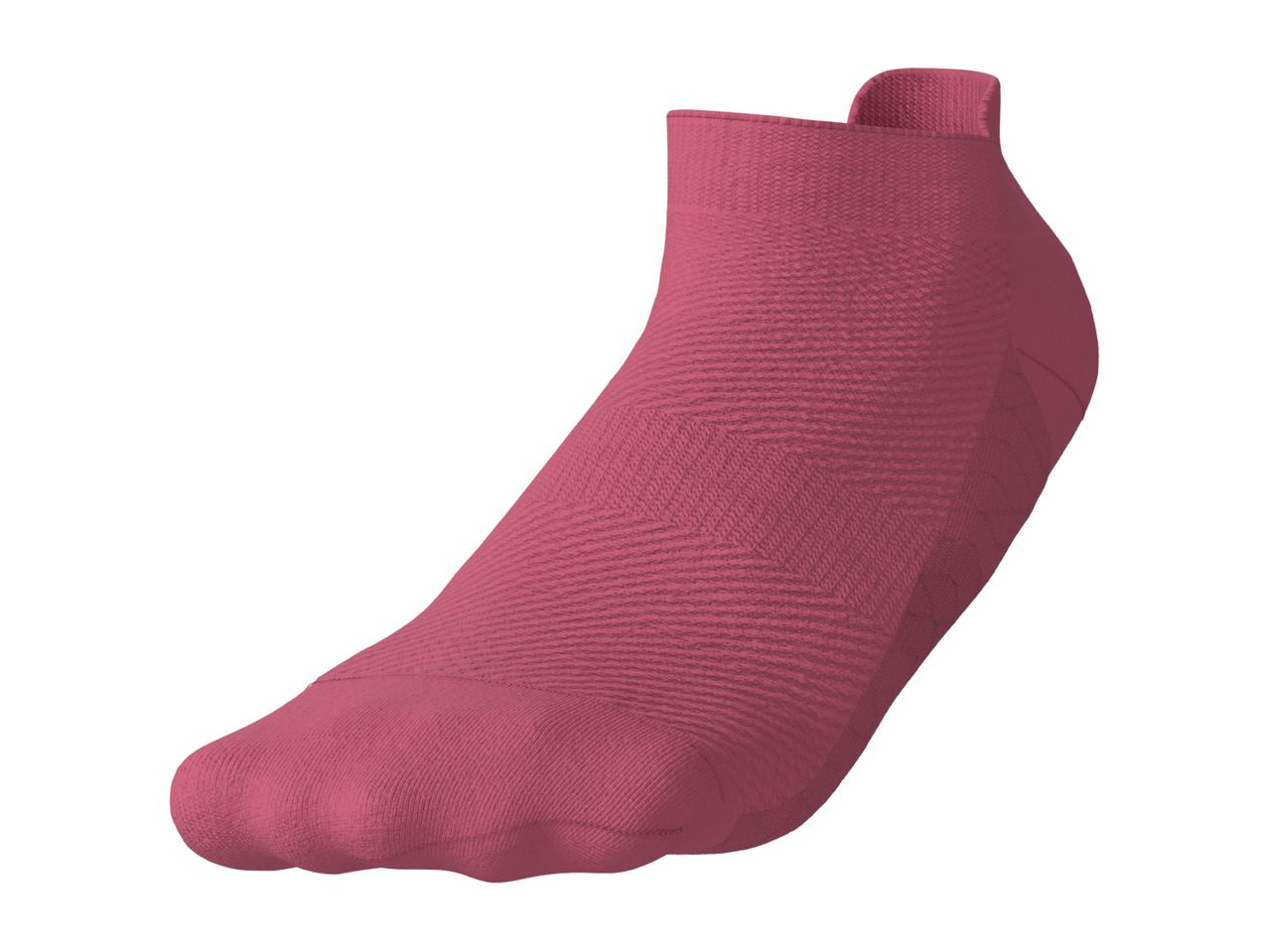 A single pink ankle sock with textured patterns, viewed from the side.