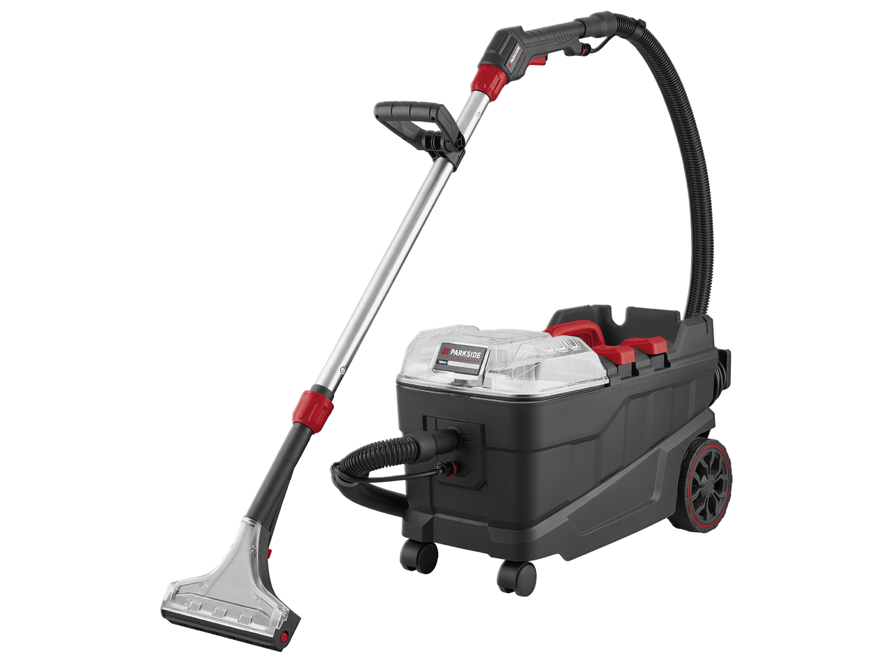 Машина за почистване на килими с прахосмукачка и дюза за почистване на тапицерия.