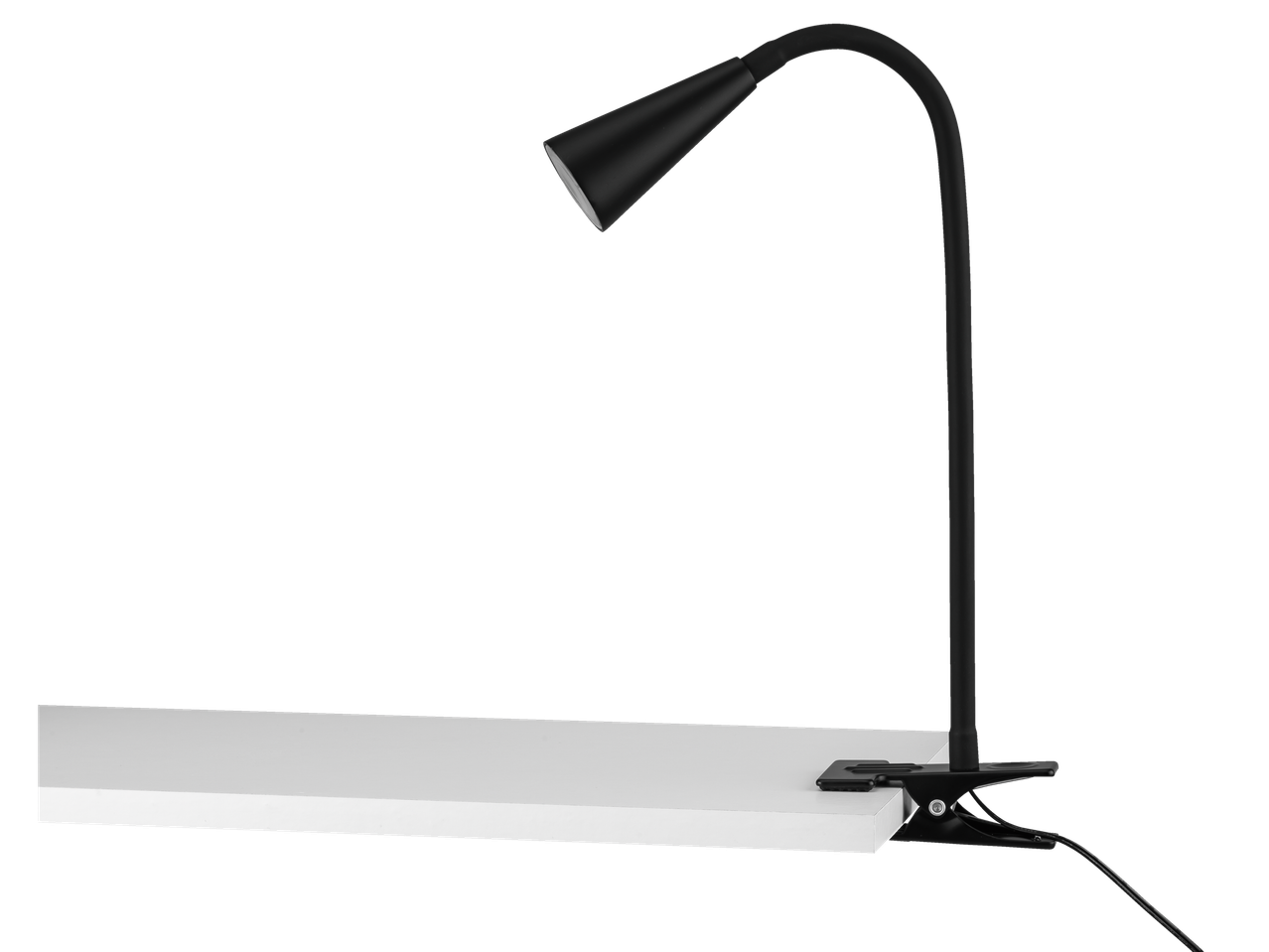 Juoda stalo lempa su spaustuku.