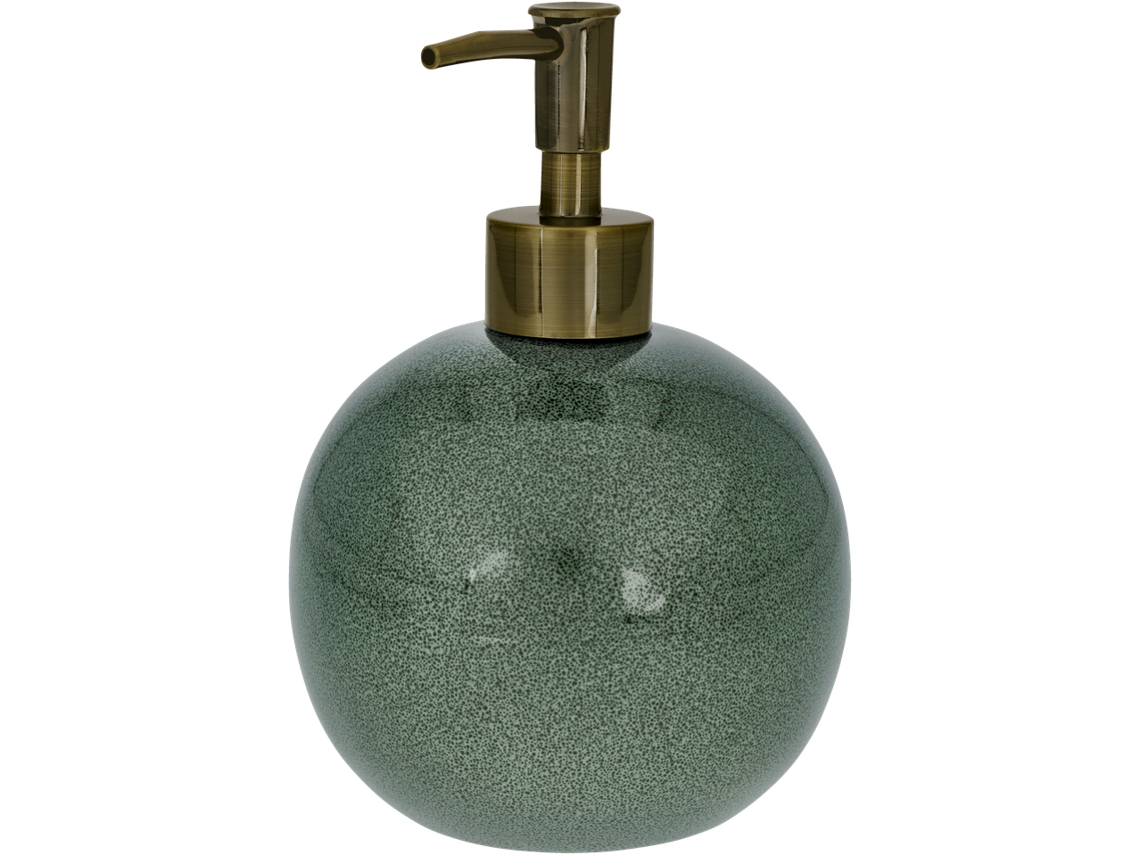 LIVARNO zeepdispenser in groen-grijs gespikkelde keramiek met bronzen pomp.