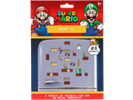 Super Mario magnet set featuring Mario, Luigi, and various game elements on a fridge.