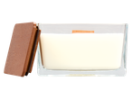 LIVARNO home Scented Candle: Rectangular glass candle with a wooden wick and lid.