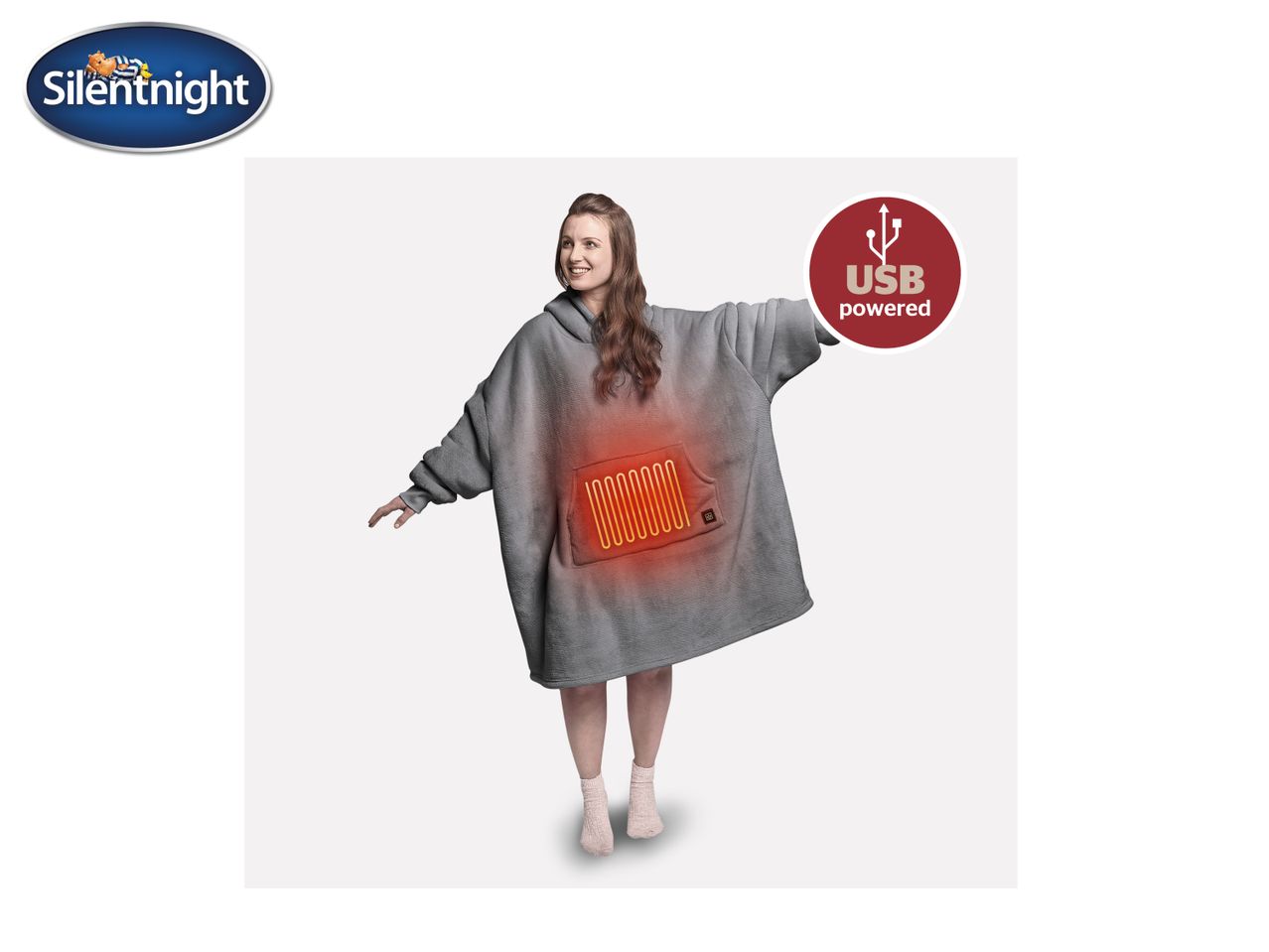 Silentnight USB powered heated wearable blanket on a woman