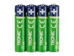 Four rechargeable batteries, 1000mAh, ready to use, with a green and blue design.