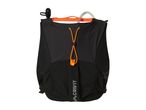 Black hydration vest with orange accents and a water bladder