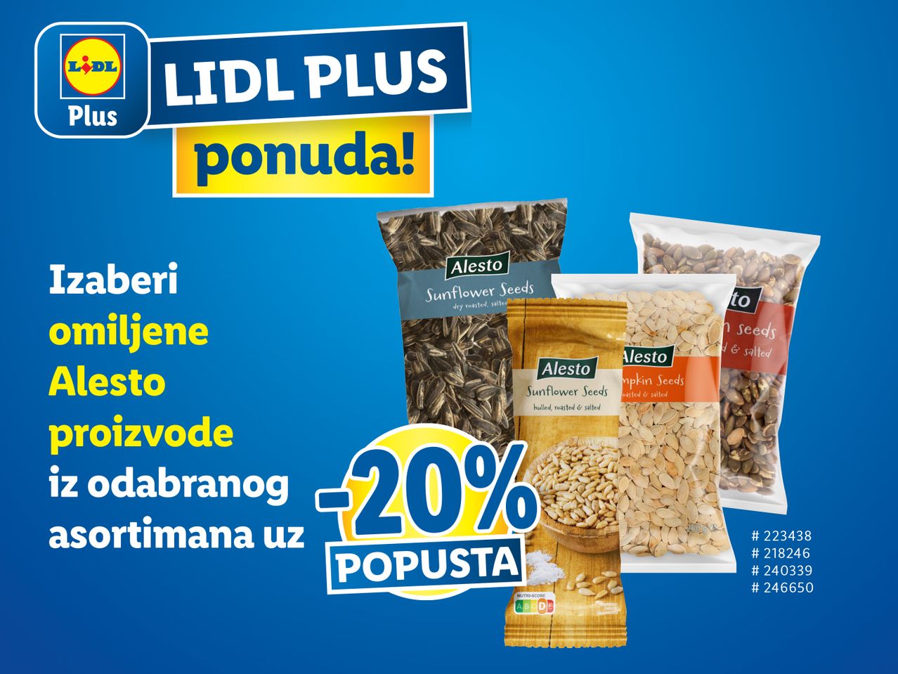 LIDL Plus ponuda: Alesto suncokretovo i bundevovo seme sa 20% popusta.