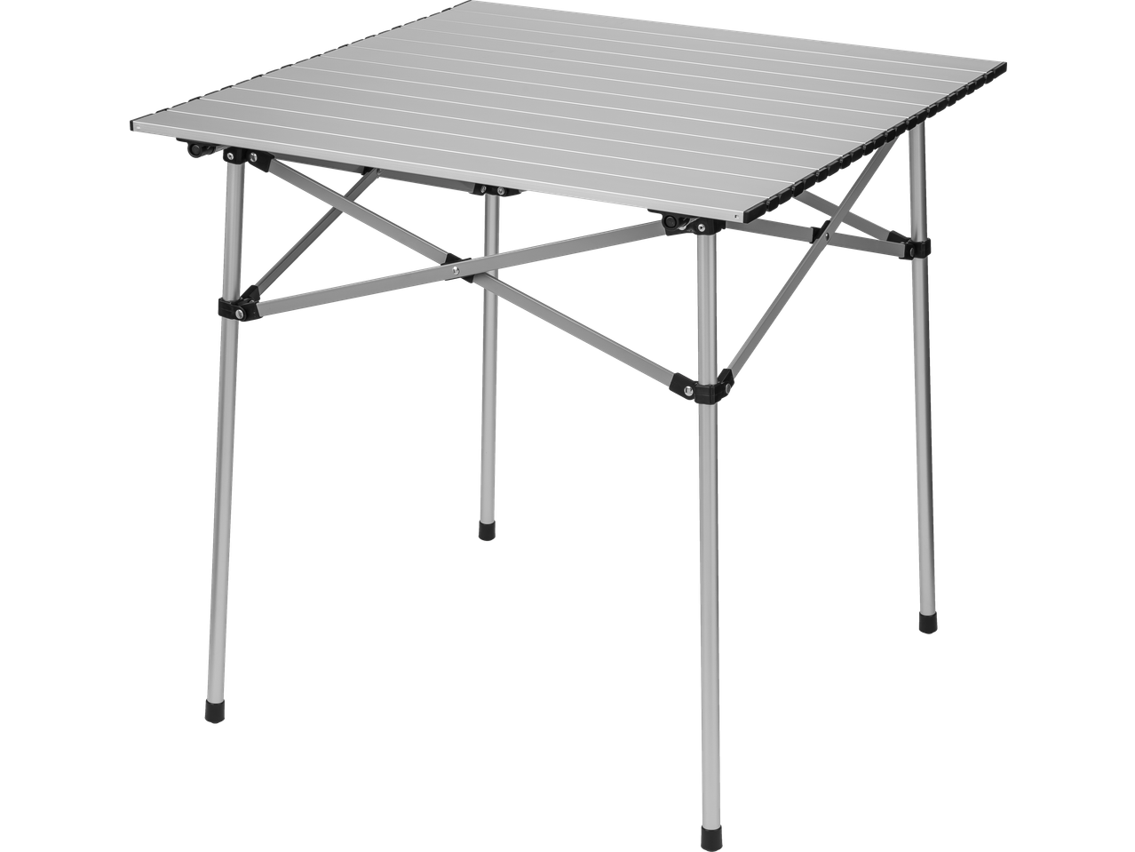 Masă pliabilă CRIVIT pentru camping, cu blat din lamele de aluminiu și picioare încrucișate.