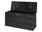 LIVARNO home 280L Garden Storage Box, open and empty, on a black background