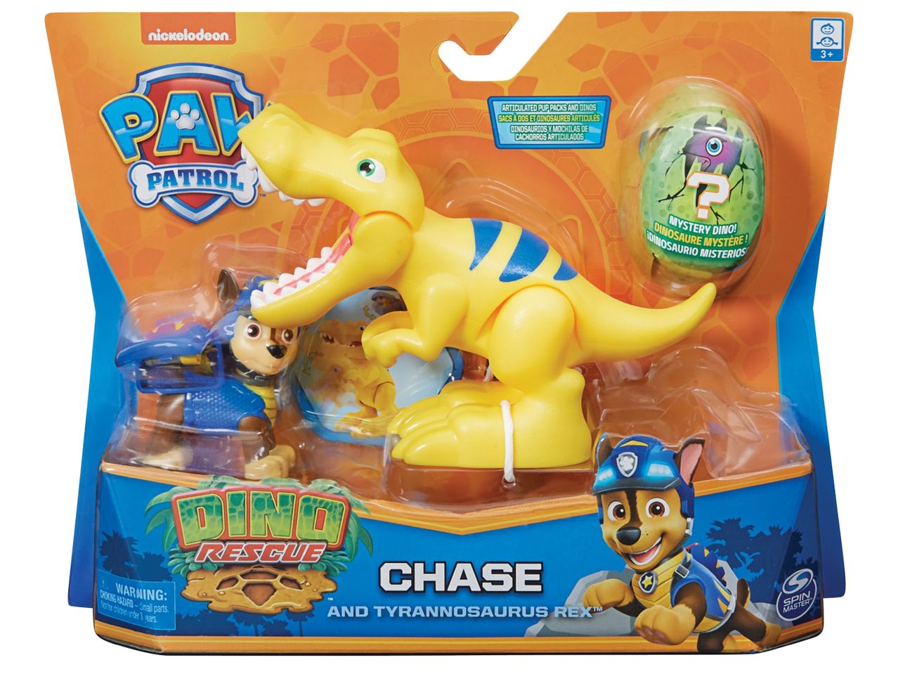 Комплект фигурки за игра Spinmaster с жълт динозавър и Чейс от Paw Patrol.