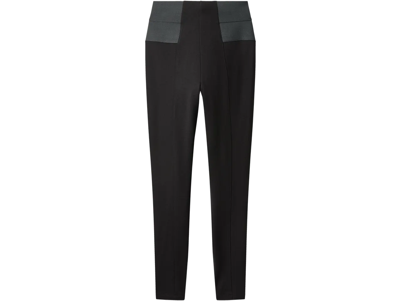 Оформящ джегингс Esmara с висока талия и тъмносива еластична лента, показан отзад.