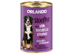Ragoût pour chien Orlando à l'agneau, nouilles et légumes en sauce.