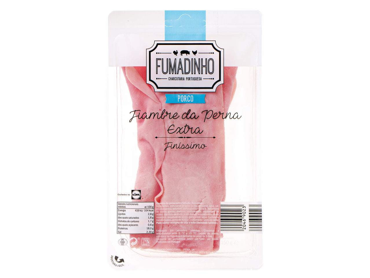 Fiambre Fumadinho da Perna Extra Finíssimo, um produto de charcutaria portuguesa.