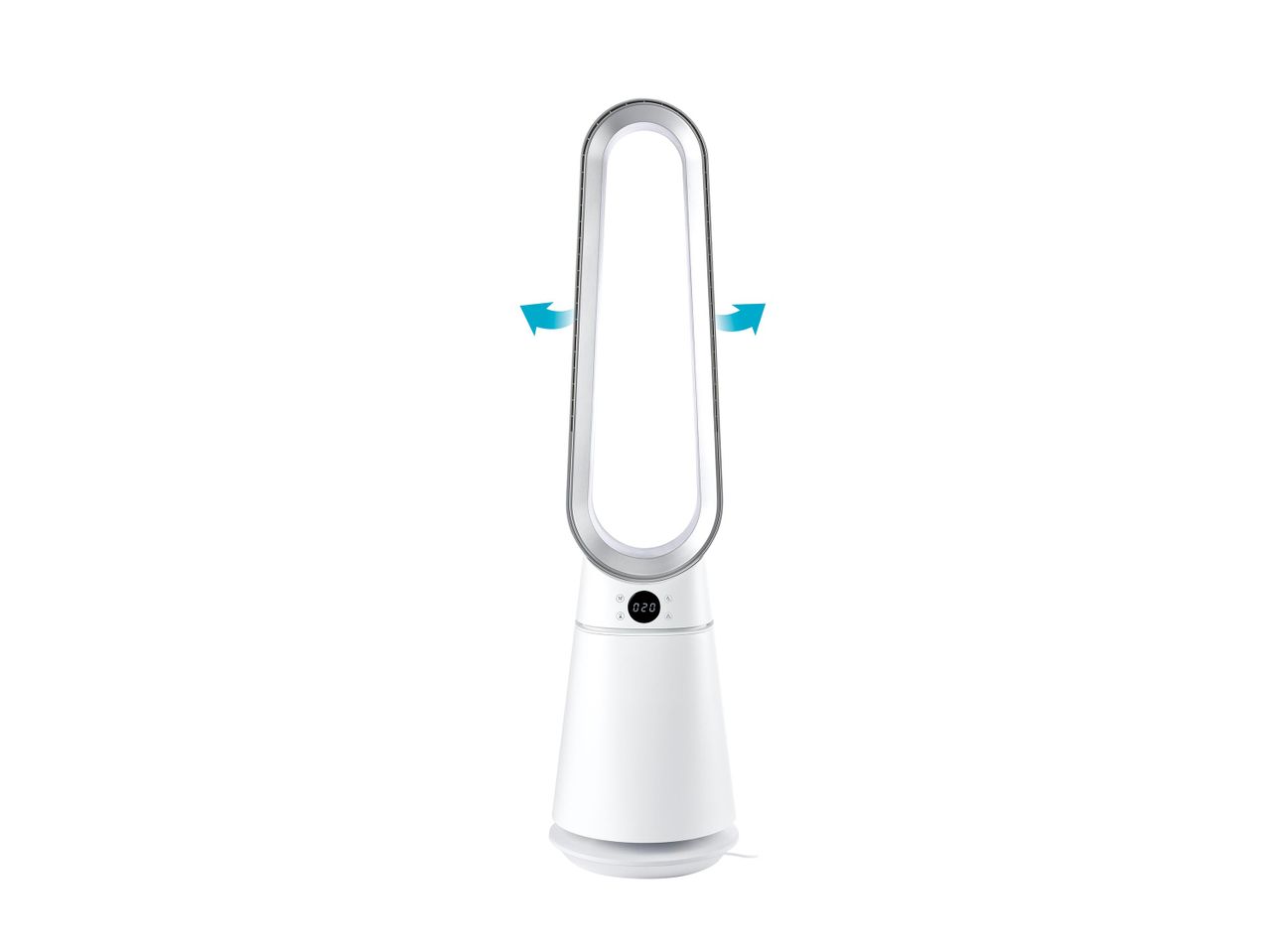 Dyson toronyventilátor: elegáns, fehér, fém részletekkel.
